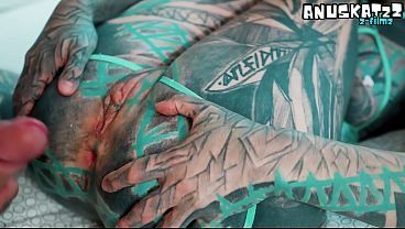 ANAL loving hippie gets fucked and cum covered by tattooed guy with big cock